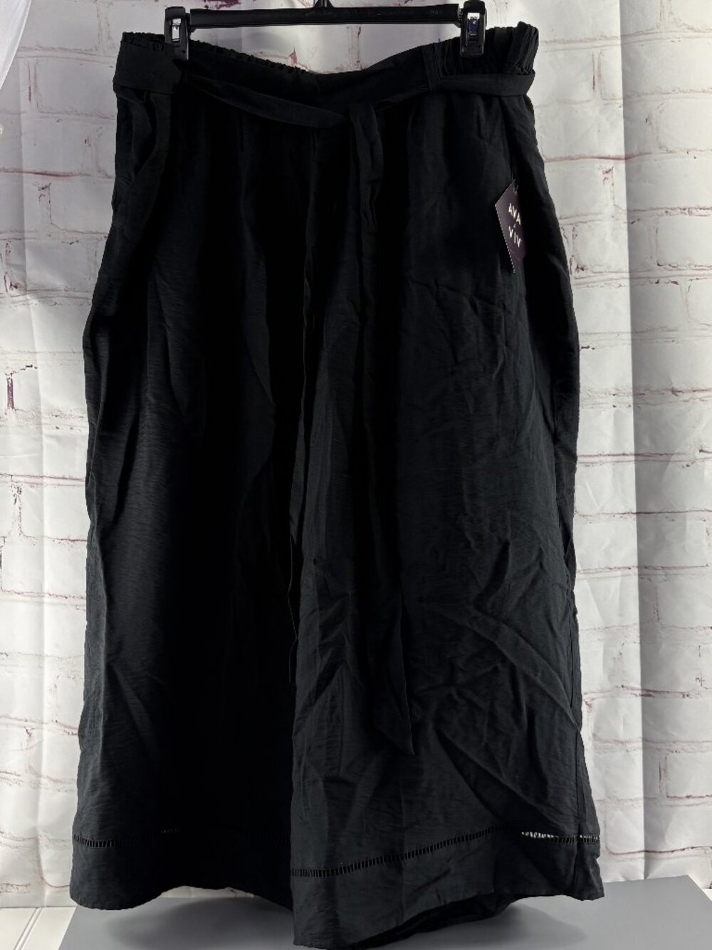 Ava & Viv Black Wide Leg Palazzo Pants w/ Sash Belt & Ladder Stitch 2X NWT